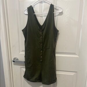 Olive Green Button-Up Romper